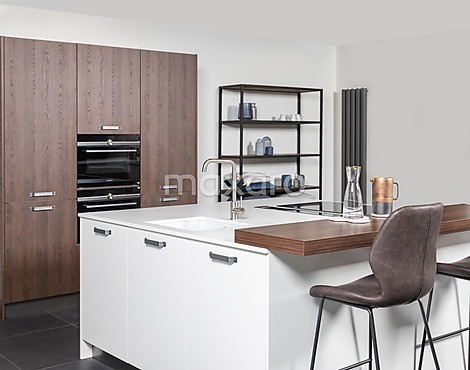 Wit/houtlook eilandkeuken met composiet werkblad - INOX