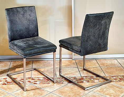 6 stoelen met buisframe - Leder antraciet (KL)
