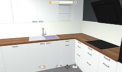 Virtueel keukenontwerp van een L-keuken
