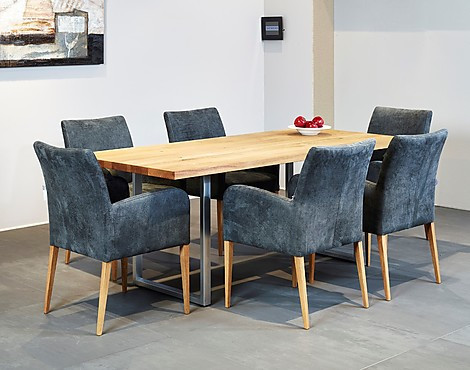 Tafel - Balkeneiken tafel met metalen onderstel van Scholtissek
