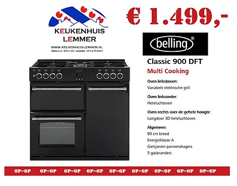 Aanbieding Belling Fornuis Classic900DFT zwart - Belling Classic 900 DFT