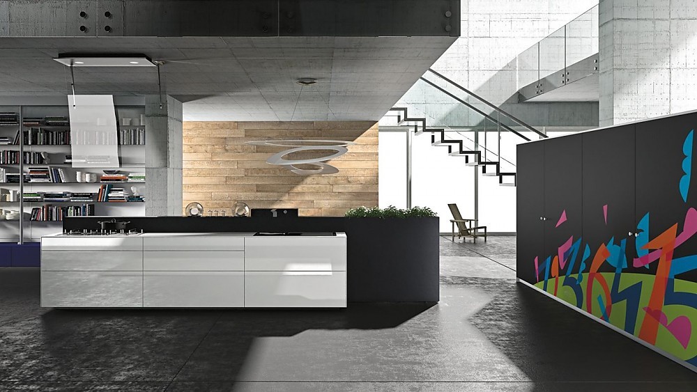 Greeploze design keuken b3 met eiland wit en rvs