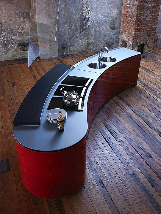 Design keuken Alessi Volo in hoogglans rood (Valcucine Keukens)